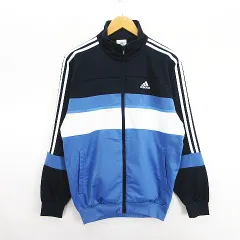 アディダス adidas ジャージ トラックジャケット 長袖 ジップアップ ライン ロゴ 裏起毛 M ブルー×ネイビー×ホワイト スポーツウェア ※EKM