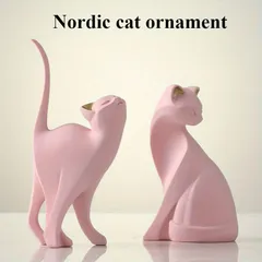 オブジェ 置物 2匹の猫 ねこ ネコ ピンク モダン シンプル インテリア リビング ダイニング 玄関 寝室 装飾 オーナメント 樹脂 プレゼント ギフト オシャレ