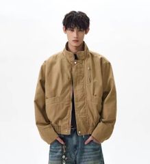 美品 Perushu ジャケット L ベージュ 短丈ダブルジップ 韓国ストリート 