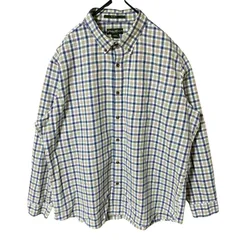 XL チェック オーバーサイズ ボタンダウン グリーン 緑 ネイビー エディーバウアー シャツ レディース ユニセックス メンズ 古着 長袖
