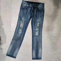 M/ウエスト 30 ヴィンテージ デニム ズボン 流れるような Face the Sun CARAT盤 柄 ダメージ ウォッシュ POINT