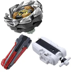 3種セット / ベイブレード X UX-06 レオンクレスト7-60GN + BX-41 ラバーカスタムグリップ ガンメタVer. + BX-28 ストリングランチャー ホワイトVer.