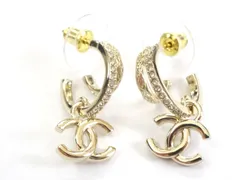 B25K【未使用】CHANEL シャネル ピアス ココマーク 2025新作 フープ 刻印有 ラインストーン ゴールド 両耳