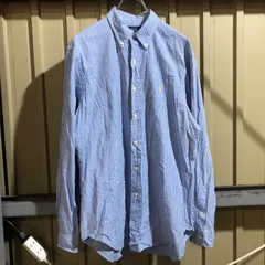 1082 Ralph Lauren 長袖シャツ 水色 M ラルフローレン チェック柄 ワンポイント 刺繍ロゴ ポロポニー ドレスシャツ 古着卸 アメリカ仕入
