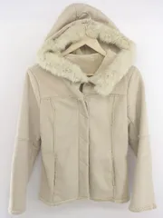 ◇ PEYTON PLACE ラビットファー 裏ボア スウェード風 長袖 ジャケット コート サイズM ライトベージュ系 レディース P 【1212280009614】