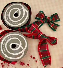 *↟⍋↟クリスマス ☆定番チェックリボン⍋↟*約38mm ワイヤー入り↟⍋