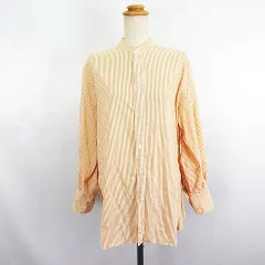 センスオブプレイス バイ アーバンリサーチ Sense of Place by Urban Research シャツ ブラウス 長袖 ドロップショルダー コクーンスリーブ バンドカラー ストライプ ストレッチ One オレンジ×ホワイト ※EKM