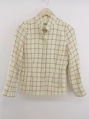 ◇ chris montez チェック スタンドカラー ウール混 長袖 ジャケット サイズ11 クリームイエロー ブラック系 レディース P  【1301240007101】