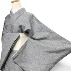 小紋　お召　鹿の子模様　グレー　モノトーン　着物　121b p ms