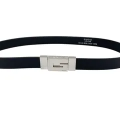 良品 GUCCI グッチ Gバックル レザーベルト 小物 金具 本革 ブラック イタリア製
