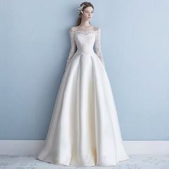 ウエディングドレス 長袖 ワンショルダー 安い 秋冬 結婚式 二次会 プリンセス エンパイア 花嫁 ドレス 披露宴 ロングドレス ブライダル 大