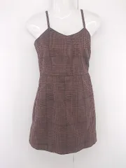 ◇ one after another NICE CLAUP チェック キャミソール ミニ ワンピース サイズF ブラウン レディース E  【1305160026501】