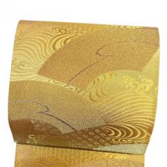 袋帯 唐花模様 波模様 チョコレートカラー 金糸 着物 121b p ms - メルカリ