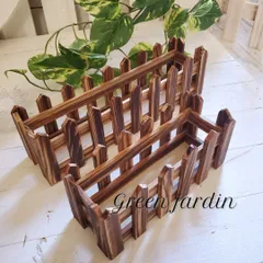 ブラウン 2個セット プランター フェンス付き 木製ボックス 幅30cm 幅20cm ナチュラル ガーデン雑貨 小物入れ フラワーボックス