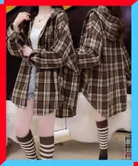新品 レディース フード付き チェックシャツ オーバーサイズ 着やせ 韓国風 シャツジャケット 春秋 ライトアウター チェック柄 羽織り【送料無料】
