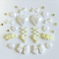 No.383　白　黄色　リボン　ハート　ネイルパーツ　まとめ売り