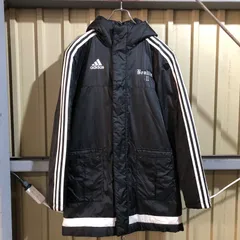1093 adidas ダウンコート ブラック S アディダス ナイロンジャケット ワンポイント 刺繍ロゴ プリントロゴ スポーツ ロングコート 古着卸 アメリカ仕入
