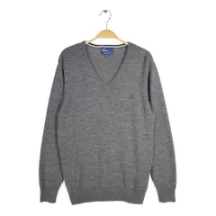 フレッドペリー メリノウール Vネックセーター ウールセーター ワンポイントロゴ グレー FRED PERRY サイズL 古着 CH1097