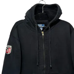 00s POLO RALPH LAUREN BOA ZIP HOODY LINING SHERPA L BLK ラルフローレン 裏ボア フリース ジップパーカー ポニー同色 黒 袖裏サーマル 古着