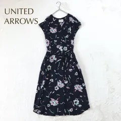 ユナイテッドアローズ フラワープリントワンピース ウエストリボン 半袖（S）花柄