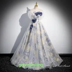 カラードレス 2Way ロングドレス パーティードレス イー 花柄 青 ウェディングドレス ウエディングドレス 結婚式 二次会 花嫁 前撮り 演奏WP数量限定価格926