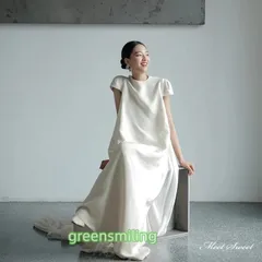 ウェディングドレス ロングドレス スレンダーライン 半袖 シンプル 韓国風 二次会 結婚式 前撮り 花嫁 ウエディングドレス サテン 挙式 ブWP数量限定価格926