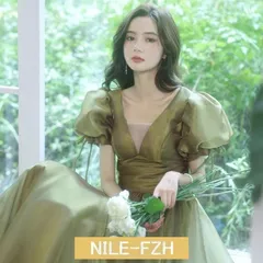 イブニングドレス 緑 パフスリーブ Aライン パーティードレス お呼ばれドレス グリーン 成人式ドレス エレガント 結婚式ドレス 優雅 二次会WP数量限定価格926