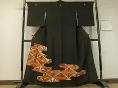 平和屋着物■豪華黒留袖　駒刺繍　束ね熨斗菱文　金彩　正絹　逸品　CABA4529vp