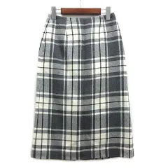 B&Y ユナイテッドアローズ BEAUTY&YOUTH ビューティー&ユース チェック ウール ミドル スカート バックスリット グレー オフホワイト M