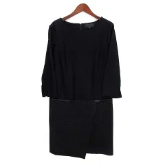 アンタイトル UNTITLED ウール ドッキング ワンピース 膝丈 ヘリンボーン ラップ風スカート 七分袖 ブラック 黒 2