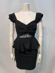 1258 キャバクラ　ドレス　ウエストレース　フリル　ペプラム　タイト　ミニ　伸縮性　キャバドレス