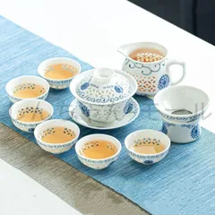 透かし模様で茶の色が見える玲瓏磁器 玲瓏磁 陶磁器 白磁 玲瓏 蓋碗 9点セット 太陽花宝瓶 茶器セット ティーセット 中国茶器 台湾茶 ウー