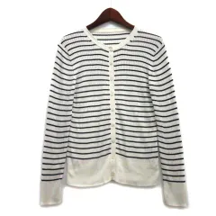 無印良品 良品計画 コットン シルク シルク リブ ボーダー ニット カーディガン 長袖 ホワイト ブラック 白 黒 L