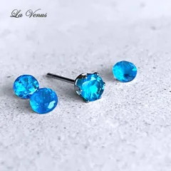 訳あり B品 700円引き 傷あり ✴︎つけっぱなしOK✴︎ マダガスカル産 天然 ネオンブルーアパタイト ひと粒 ピアス 4mm 宝石質 316 サージカルステンレス 片耳用