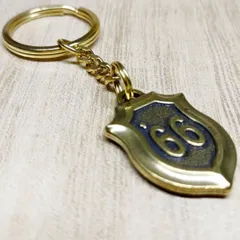 K12 ROUTE66 真鍮製 キーホルダー｜アメリカン ヴィンテージ ルート66 プレート クロス 十字架 モーテル風 ブラス アメカジ 車 バイク バッグ 男女兼用 ギフト プレゼント