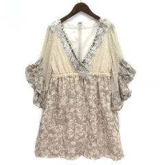 ダイアグラム グレースコンチネンタル Diagram GRACE CONTINENTAL シルク シフォン チュニック ビジュー刺繍 フリンジ 五分袖 ピンクベージュ 36