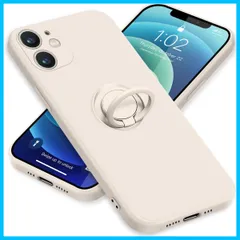 【特価セール】スマホケース リング付き アイフォン12Mini シリコン スタンド機能 Mini カバー 耐衝撃 レンズ保護 iPhone12 360°回転 車載ホルダー 用の ストラップホール付き 滑り止め 指紋防止 ケース 薄型 （オフホワイト）