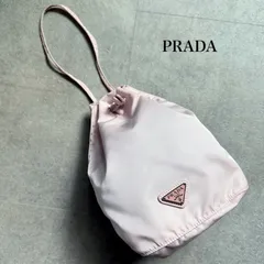 PRADA プラダ 三角ロゴプレート 巾着バッグ ハンドバック ナイロン レザー ピンク トライアングルロゴ ポーチ RFID搭載