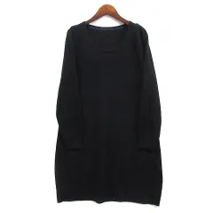 グリーンレーベルリラクシング ユナイテッドアローズ green label relaxing ふわふわ ニット ワンピース クルーネック ネイビー 紺