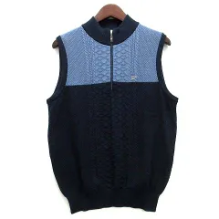 ゴールデンベア GOLDEN BEAR ハーフジップ ケーブルニット ベスト コットン ネイビー ブルー 紺 青 M