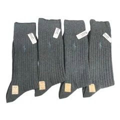 未使用  ポロ　ラルフローレン 紳士 靴下 メンズ 25-26ｃｍ　4足セット POLO RALPH LAUREN 綿混 グレー ワンポイント刺繍 無地リブ クルー丈 メンズ ビジネスソックス
