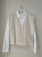 アイボリー クロシェ 編み ニット ベスト