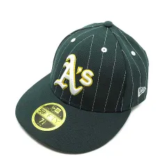 ニューエラ NEW ERA LP 59FIFTY MLB Pinstripe オークランド アスレチックス ストライプ キャップ 帽子 ダークグリーン 7 1/4 57.7cm 美品