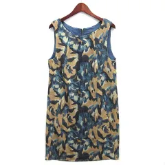 コムサデモード COMME CA DU MODE ノースリーブ ウール ワンピース 膝丈 総柄 ライトブルー 7