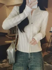 (海外配送) 起毛 クロップド ダブルジップアップ カーディガン ジャケット