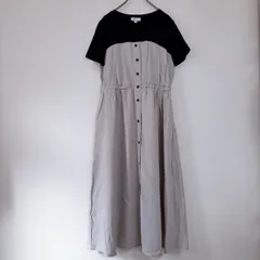 【a.i.n.】アイン(M)ロングワンピース 半袖 無地 マタニティ　バイカラー　ウエストゴム