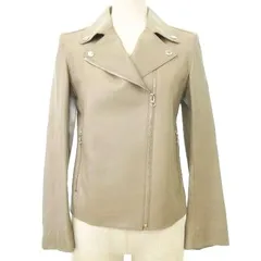 23区 オンワード樫山 ラムレザー ライダース ジャケット ダブル 羊革 スリム 36 ベージュ 