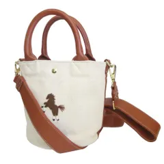 セブンテンバイミホカワヒト SEVEN TEN by MIHO KAWAHITO 2WAY お馬さんトート ショルダーバッグ キャンバス×レザー 刺繍 生成り ブラウン