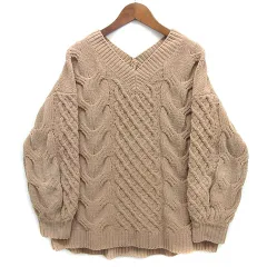 アズールバイマウジー AZUL by moussy ケーブル Vネック ニット セーター 長袖 ベージュ S 250DAH70-122H
