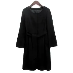 ストロベリーフィールズ STRAWBERRY-FIELDS ウール カシミヤ ダブルフェイス ノーカラー コート ベルト付き ブラック 黒